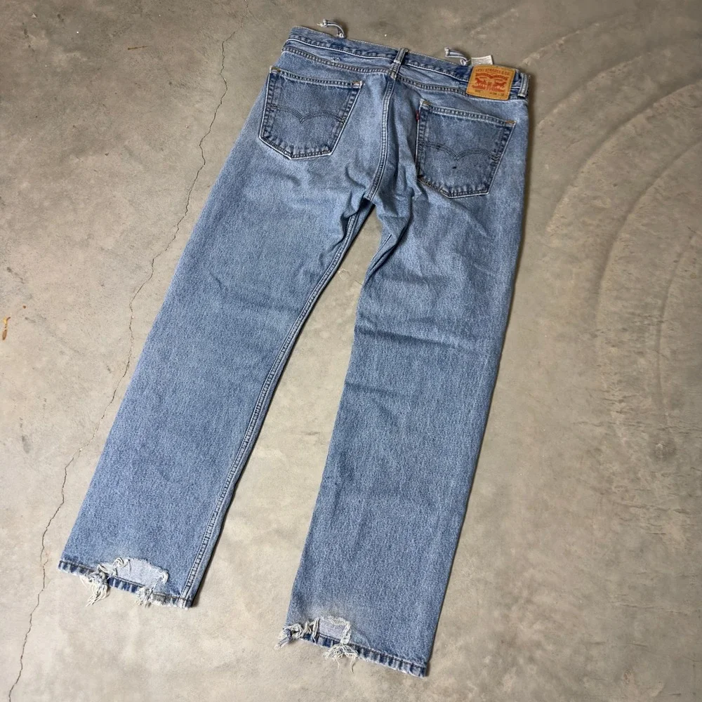 Baggy Levis 505 Regular Fit Jeans Mens 38x32 Blue‎ Distressed Streetwear Denim